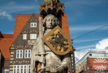 Figura Rolanda z bremeńskiej starówki; Brema, Niemcy.